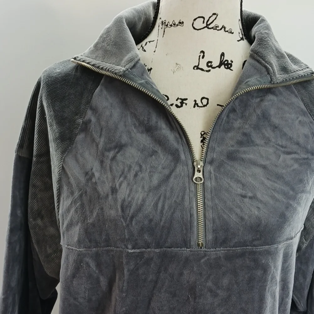Wild Fable Velour Pullover Womens Quarter Zip Tunic Sweatshirt Gray - Picture 4 of 8